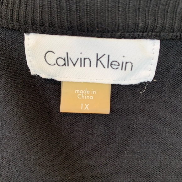 Calvin Klein Black Crop Open Cardigan  Sweater Pearl Collar & Trim  Size 1X - Picture 10 of 13